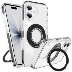 Premium Clear Magnetic MagSafe Phone Case with 360° Rotating Kickstand Ring for Apple iPhone 17 (Black)