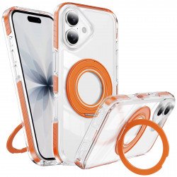 Premium Clear Magnetic MagSafe Phone Case with 360° Rotating Kickstand Ring for Apple iPhone 17 (Orange)