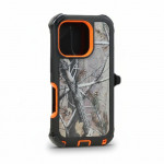 Premium Camo Heavy Duty Shockproof Protection Dual-Layer Rugged Defender Case with Belt Clip for Apple iPhone 17 (Tree Orange)
