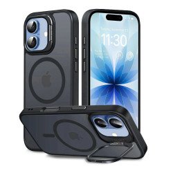 Magnetic MagSafe Phone Case with Full Camera Lens Guard & Metal Kickstand for Apple iPhone 17 (Black)
