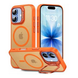 Magnetic MagSafe Phone Case with Full Camera Lens Guard & Metal Kickstand for Apple iPhone 17 (Orange)