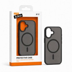 Chrome Button Slim Matte Finish Metallic Magnetic Phone Case With MagSafe Ring for iPhone 17 (Black)