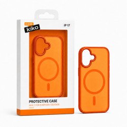 Chrome Button Slim Matte Finish Metallic Magnetic Phone Case With MagSafe Ring for iPhone 17 (Orange)