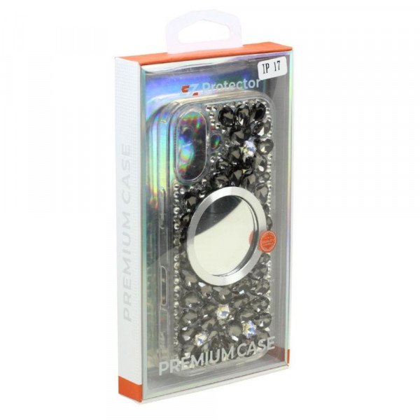 Wholesale Glitter Rhinestone Diamond Fashion Mirror Jewel Phone Case for Apple iPhone 17 (Black)