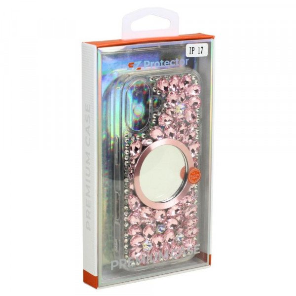 Wholesale Glitter Rhinestone Diamond Fashion Mirror Jewel Phone Case for Apple iPhone 17 (Pink)