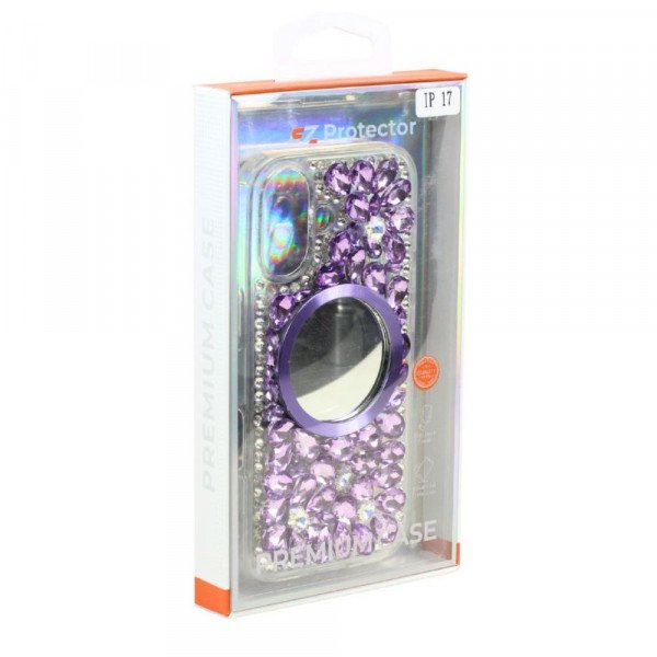 Wholesale Glitter Rhinestone Diamond Fashion Mirror Jewel Phone Case for Apple iPhone 17 (Purple)