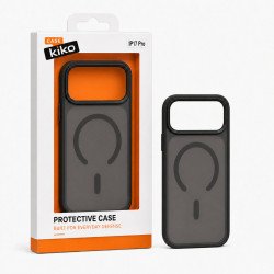 Chrome Button Slim Matte Finish Metallic Magnetic Phone Case With MagSafe Ring for iPhone 17 Pro (Black)