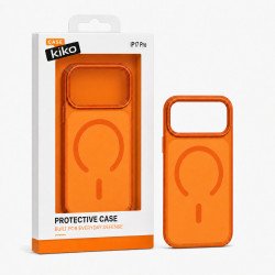 Chrome Button Slim Matte Finish Metallic Magnetic Phone Case With MagSafe Ring for iPhone 17 Pro (Orange)