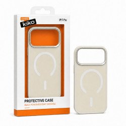 Chrome Button Slim Matte Finish Metallic Magnetic Phone Case With MagSafe Ring for iPhone 17 Pro (White)