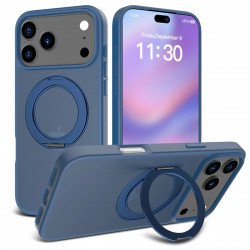 Matte Finish MagSafe Compatible 360 Rotating Kickstand Phone Case for Apple iPhone 17 Pro Max (Blue)