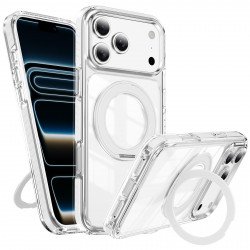 Premium Clear Magnetic MagSafe Phone Case with 360° Rotating Kickstand Ring for Apple iPhone 18 Pro / 17 Pro (Clear)