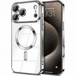 Premium Chrome Design Transparent Magnetic Ring Case with Camera Protection for Apple iPhone 17 Pro Max (Silver)