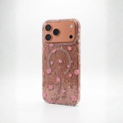 Slim Vibrant Flower Design Phone Case with Built-in Magnetic Charging and Edge-to-Edge Color Pattern for Apple iPhone 17 Pro Max (Rose Pink)