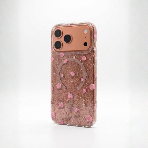 Wholesale Slim Vibrant Flower Design Phone Case with Built-in Magnetic Charging and Edge-to-Edge Color Pattern for Apple iPhone 17 Pro Max (Rose Pink)