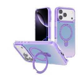 Color Gradient Design Style Magnetic Magsafe Phone Case with Glitter Kickstand Ring for Apple iPhone 17 Pro (Purple) Color Gradient Design Style Magnetic Magsafe Phone Case with Glitter Kickstand Ring for Apple iPhone 17 Pro (Purple)