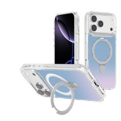 Color Gradient Design Style Magnetic Magsafe Phone Case with Glitter Kickstand Ring for Apple iPhone 17 Pro (White) Color Gradient Design Style Magnetic Magsafe Phone Case with Glitter Kickstand Ring for Apple iPhone 17 Pro (White)