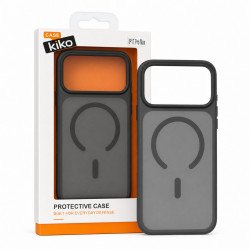 Chrome Button Slim Matte Finish Metallic Magnetic Phone Case With MagSafe Ring for iPhone 17 Pro Max (Black)