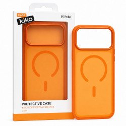 Chrome Button Slim Matte Finish Metallic Magnetic Phone Case With MagSafe Ring for iPhone 17 Pro Max (Orange)