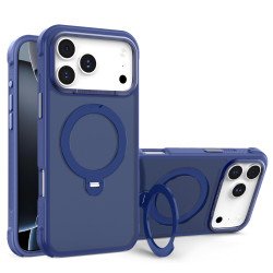 Translucent Matte Finish MagSafe Compatible Phone Case with 360 Rotating Magnetic Kickstand for Apple iPhone 17 Pro Max (Blue)