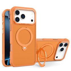 Translucent Matte Finish MagSafe Compatible Phone Case with 360 Rotating Magnetic Kickstand for Apple iPhone 17 Pro Max (Orange)