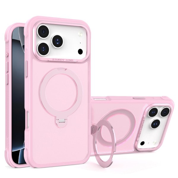 Wholesale Translucent Matte Finish MagSafe Compatible Phone Case with 360 Rotating Magnetic Kickstand for Apple iPhone 17 Pro Max (Pink)