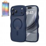 Wholesale Curly Wavy Design Grip Matte Translucent Phone Case with Magnetic Magsafe Ring and Camera Protection for Apple iPhone 17 Pro Max (Blue)