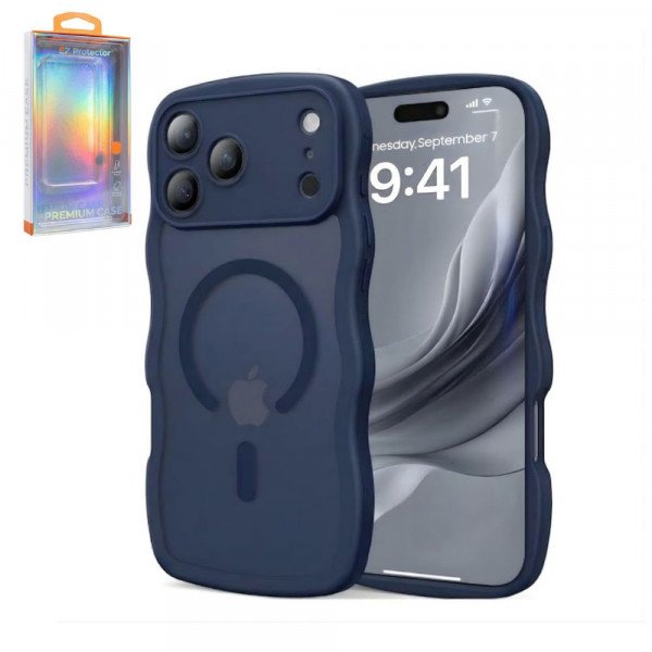 Wholesale Curly Wavy Design Grip Matte Translucent Phone Case with Magnetic Magsafe Ring and Camera Protection for Apple iPhone 17 Pro Max (Blue)