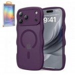 Wholesale Curly Wavy Design Grip Matte Translucent Phone Case with Magnetic Magsafe Ring and Camera Protection for Apple iPhone 17 Pro Max (Purple)