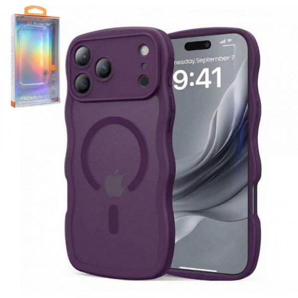 Wholesale Curly Wavy Design Grip Matte Translucent Phone Case with Magnetic Magsafe Ring and Camera Protection for Apple iPhone 17 Pro Max (Purple)