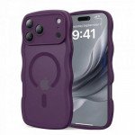 Wholesale Curly Wavy Design Grip Matte Translucent Phone Case with Magnetic Magsafe Ring and Camera Protection for Apple iPhone 17 Pro Max (Purple)