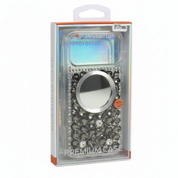 Wholesale Glitter Rhinestone Diamond Fashion Mirror Jewel Phone Case for Apple iPhone 17 Pro Max (Black)