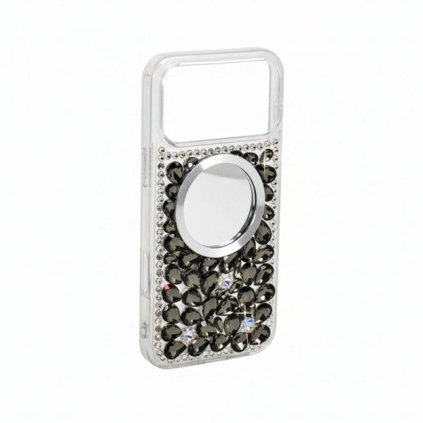 Wholesale Glitter Rhinestone Diamond Fashion Mirror Jewel Phone Case for Apple iPhone 17 Pro (Black)