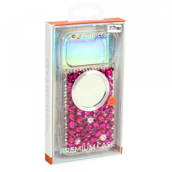 Wholesale Glitter Rhinestone Diamond Fashion Mirror Jewel Phone Case for Apple iPhone 17 Pro (Hot Pink)