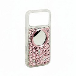 Glitter Rhinestone Diamond Fashion Mirror Jewel Phone Case for Apple iPhone 17 Pro Max (Pink)