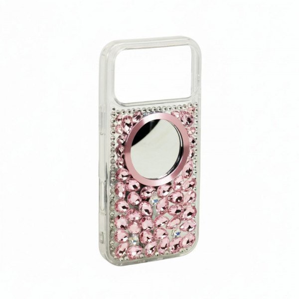 Wholesale Glitter Rhinestone Diamond Fashion Mirror Jewel Phone Case for Apple iPhone 17 Pro (Pink)