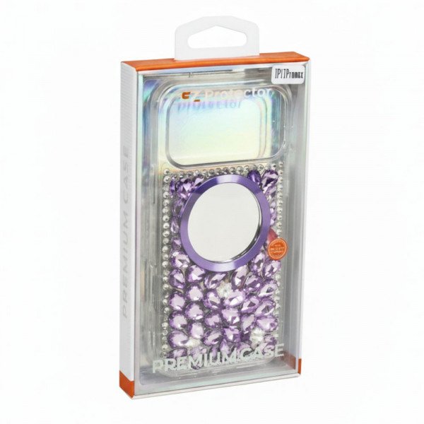 Wholesale Glitter Rhinestone Diamond Fashion Mirror Jewel Phone Case for Apple iPhone 17 Pro (Purple)