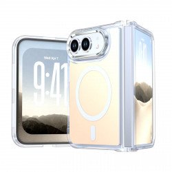2 Tone Holographic Gradient MagSafe Compatible Foldable Phone Case for Apple iPhone Duo (White)