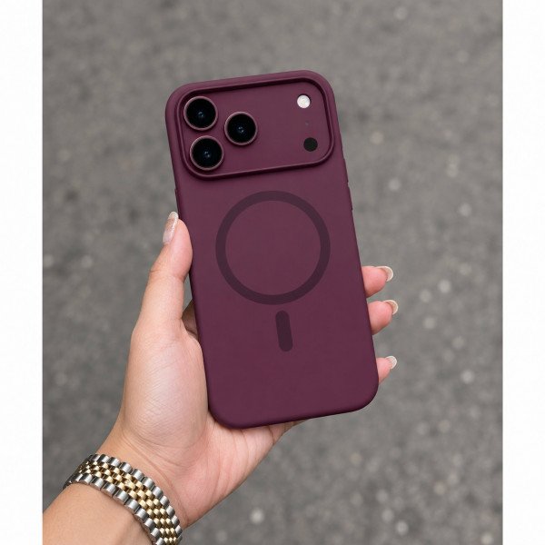 Wholesale Magnetic MagSafe-Compatible Silicone Phone Case with Shockproof, Anti-Scratch Protection for Apple iPhone 18 Pro / 17 Pro (Cherry Red)