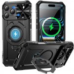 Super Armor Magnetic Magsafe Phone Case with Lens Protection and 360 Rotation Ring Kickstand for Apple iPhone 18 Pro Max / 17 Pro Max (Black)