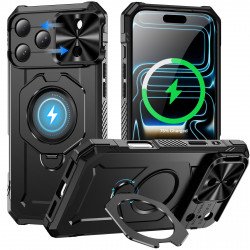 Super Armor Magnetic Magsafe Phone Case with Lens Protection and 360 Rotation Ring Kickstand for Apple iPhone 18 Pro Max / 17 Pro Max (Black)