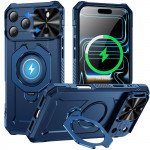 Super Armor Magnetic Magsafe Phone Case with Lens Protection and 360 Rotation Ring Kickstand for Apple iPhone 18 Pro Max / 17 Pro Max (Blue)