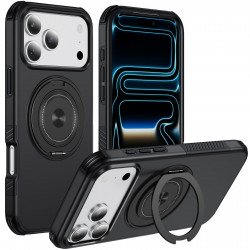 Slim 360 Magnetic Magsafe Phone Case with Rotation Ring Kickstand for Apple iPhone 18 Pro Max / 17 Pro Max (Black)