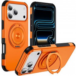 Slim 360 Magnetic Magsafe Phone Case with Rotation Ring Kickstand for Apple iPhone 18 Pro Max / 17 Pro Max (Orange)