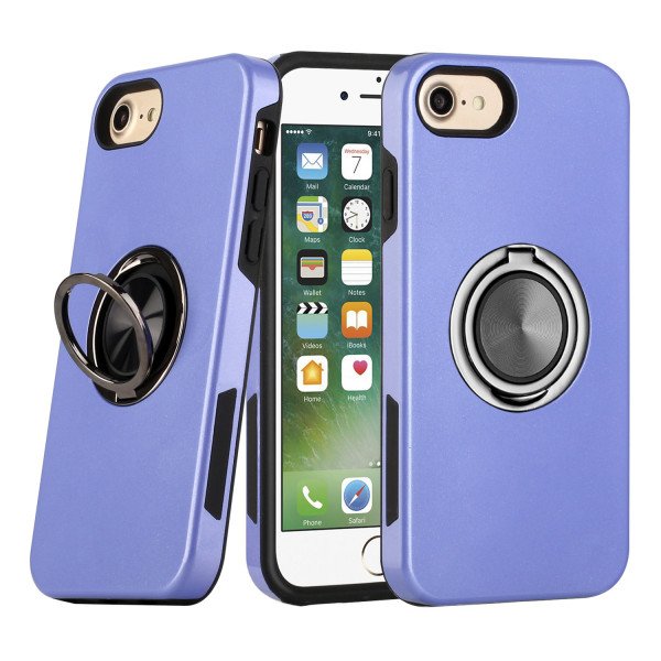 Wholesale Glossy Dual Layer Armor Hybrid Stand Metal Plate Flat Ring Case for Apple iPhone 8 Plus / 7 Plus (Purple)