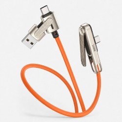 240W Foldable Phone Stand 2-in-1 Multiple Ports USB-A/C to USB-C 6FT Charging & Sync Cable (Orange)