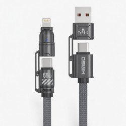 65W Bullet Train Style 4 in 1 Multiple Ports USB-A/C to Type-C/IP Lighting 6FT Nylon Braided Charging Cable (Gray)