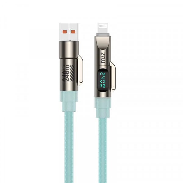240W E-Marker Chip 4-in-1 Multi-Port USB-A/C to Type C/IP Lighting 6FT Charging Cable With Digital Speed Display (Blue)