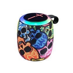 Portable Bluetooth Speaker with RGB LED Light - Round Drum Design for Wireless Audio Streaming KMS215 for Universal Cell Phone And Bluetooth Device (Skull)