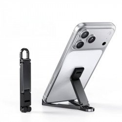Mini Portable Folding Phone Holder Stand With Keychain Hook (Black)