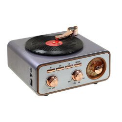 Classic Record Player Design Retro Bluetooth Speaker with Wireless Audio & FM Radio (Silver)